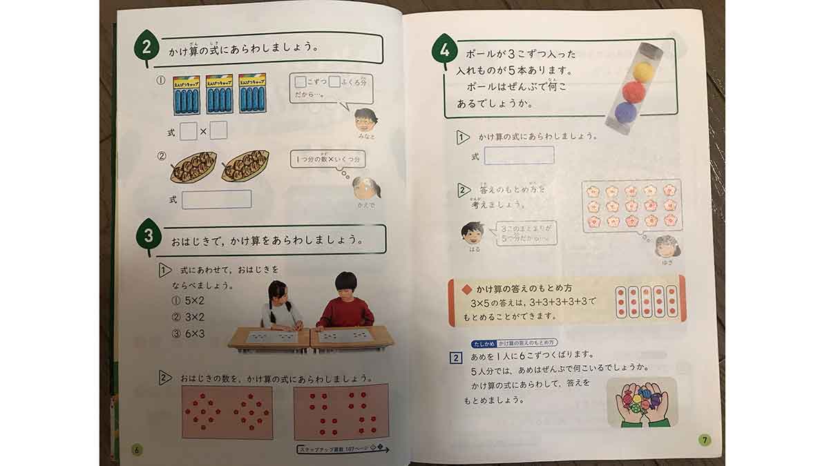 小2算数教科書下の6と7ページ
