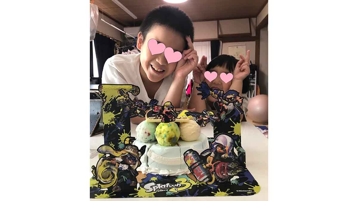 スプラのアイスケーキ記念撮影